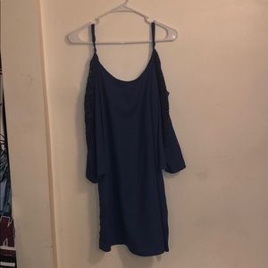 Blue dress with patterned sleeve